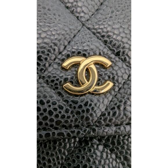 Chanel Wallet on Chain Quilted Caviar Black Authentic 7 X 5 X 2" Crossbody - Picture 15 of 16